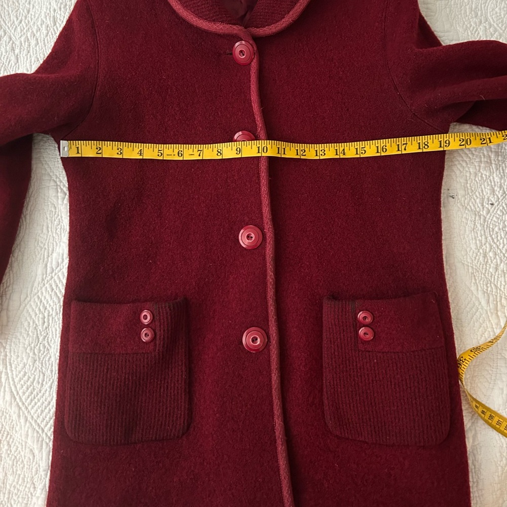 Vintage wool coat cranberry red size 2/4. Shawl neck, retro buttons,big pockets - Picture 13 of 16